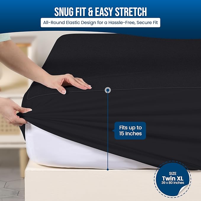 Utopia Bedding Waterproof Mattress Protector Twin XL Size, Premium Terry Mattress Cover 200 GSM, Breathable, Fitted Style with Stretchable Pockets (Black)