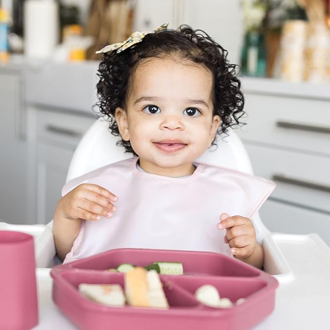 Tiny Twinkle Mess Proof Baby Bibs for Eating - Waterproof, Wipeable Bibs - Toddler Bibs - Travel Friendly - PFAS, PVC, BPA, Phthalate Free - Baby Food Bibs (3 Pack,Sage,Taupe, Dandelion)
