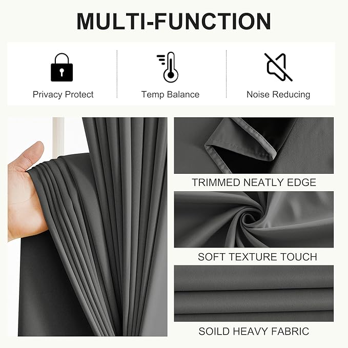 NICETOWN 100% Blackout Curtains for Bedroom 63 Inches Long, Grommet Top Living Room Drapes, Thermal Insulated Blackout Short Curtains 2 Panels Set, 42" W x 63" L, Grey