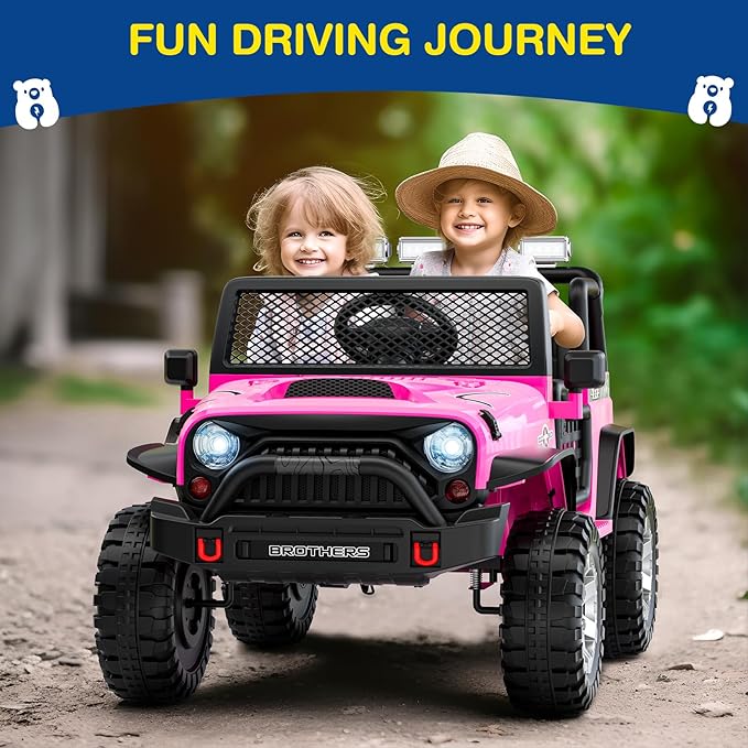 L8 2 Seater Ride On Car, 12V Kids Electric Car w/Remote Control, 4-Wheel Suspension, Bluetooth Speaker, Multi Music Modes, 3 Speeds, LED Lights, Xmas & Birthday Gift Ideas for Kids Ages 3+