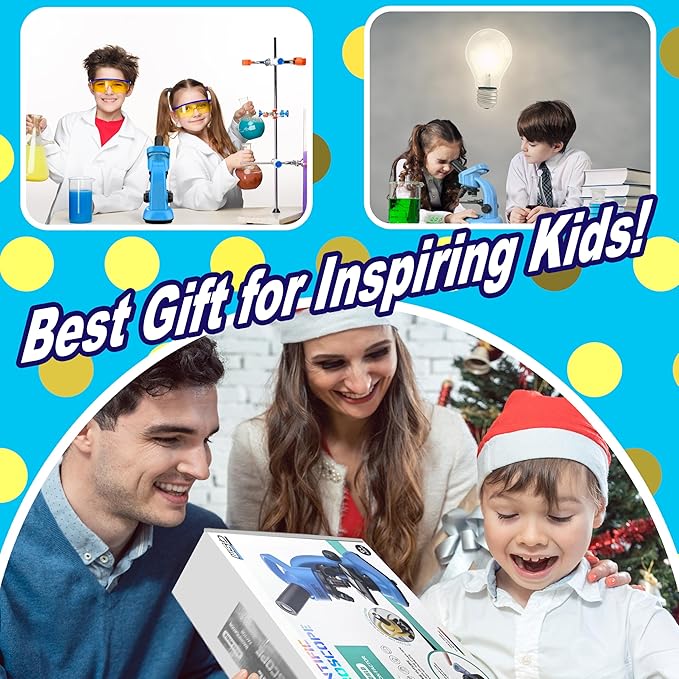 Kids Microscope,40-1600x Microscope Kit for Kids Beginners Children,STEM Kit,Prepared Slides,LED Light and Configured Various Operating Tools- Science Experiment Toy for Kids Ages 6-12