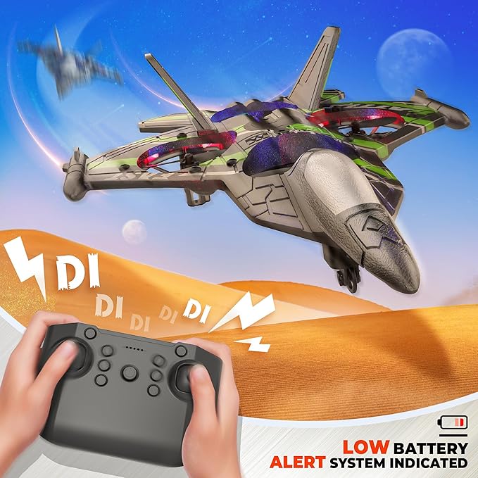 BEZGAR Drones for Kids | 2.4GHZ RC Plane, Remote Control Airplane, RC Helicopter, 360° Flip Fighter Jet Toy, Toys for Ages 8+ with Colorful LED Navigation Lights Green