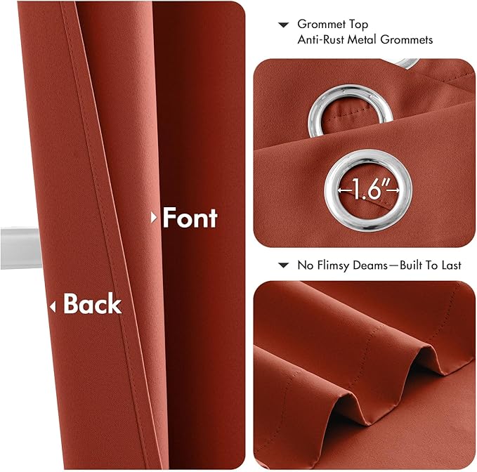 MIULEE Burnt Orange Blackout Curtains for Bedroom Living Room 84 Inches Long 2 Panels, Thermal Insulated Room Darkening Drapes Solid Grommet Top Noise Reduction Terracotta Rust Fall Window Treatments