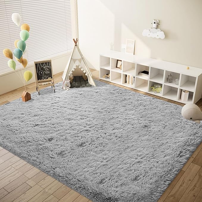 8x10 Area Rug for Living Room: Fluffy Shag Soft Washable Rugs Large Fuzzy Plush Indoor Carpet for Bedroom Nursery Playroom Kids Girls Boys Room (Grey, 8'x10')