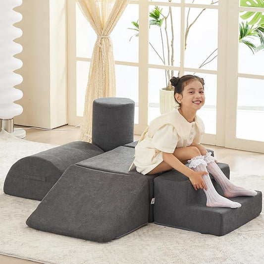 jela Foam Blocks 6Pcs Soft Play Equipment Luxury Miss Fabric, Toddler Climbing Toys Indoor Soft Play Climbing for Toddlers, Lightweight Climbing Blocks for Babies, Kids, Climb and Crawl Foam Playset