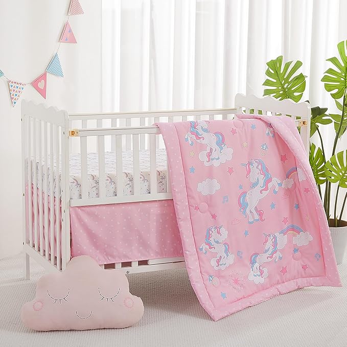 Viviland 3 Pieces Baby Bedding Set for Boy Girls, Baby Bedding Set for Newborn, Infant & Toddler - Unicorn