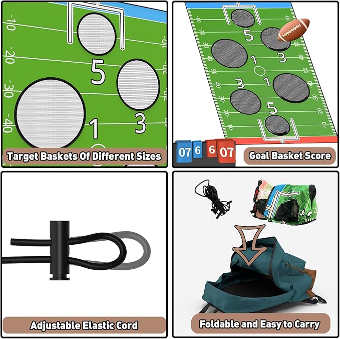 jumpfly Trampoline Football Game Accessories, Toss Throwing Target Net Fits 8 FT/10 FT/12 FT/14 FT Recreational Trampolines with Two Footballs - Trampoline Indoor Outdoor Party Games for Kids