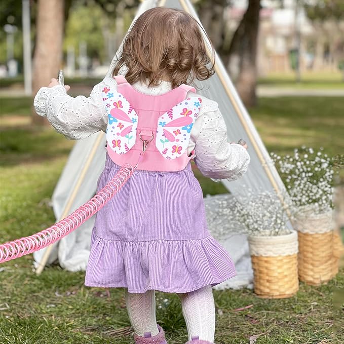 Accmor Toddler Harness Leash, 3 in 1 Cute Butterfly Kids Leash + Anti Lost Wrist Link for Outdoor Travel, Adorable Child Walking Harness Wristband Assistant Strap Belt Protector for Baby Girls (Pink)