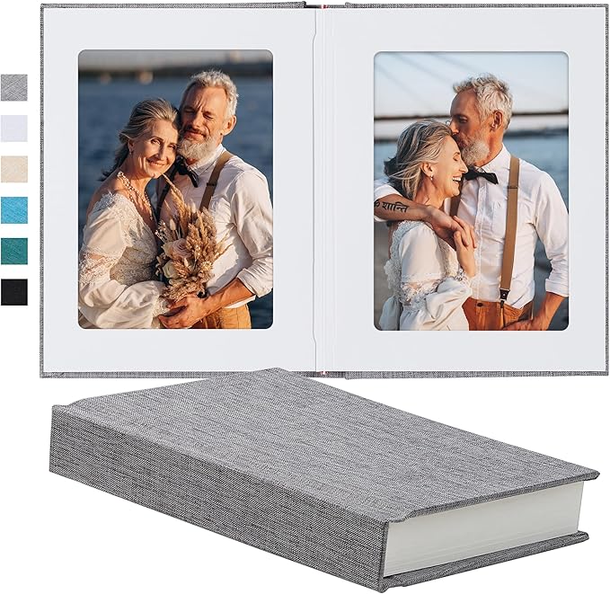 Photo Album 5x7 with Writing Space Linen Cover 5x7 Photo Album Book Holds 20 Photos Ideal for Wedding Theme-Album and Baby Photo Albums(Gray,20 Pockets)