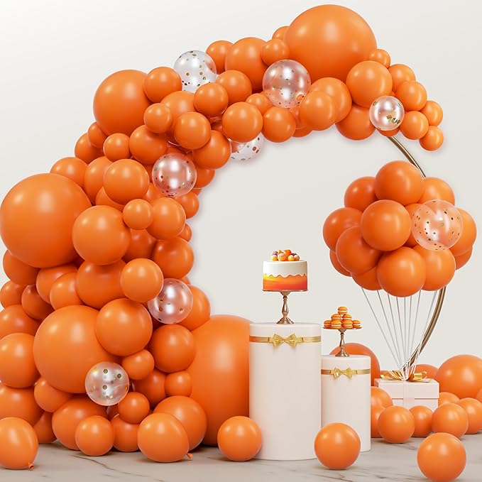 JOYIN 150 Pcs Orange Balloons, Different Sizes 18 12 10 5 Inch Orange Latex Balloon Arch Kit with Instruction for Birthday Party Graduation Wedding Holiday Decoration