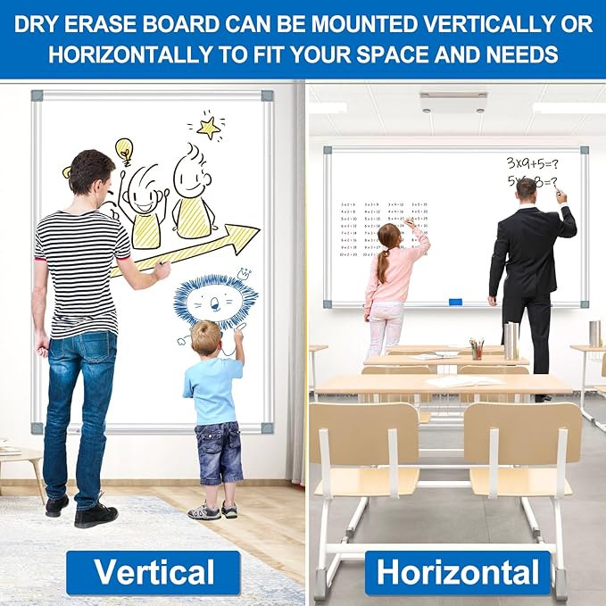 H-Qprobd 6'x4' Large Magnetic White Board Dry Erase Whiteboard with Aluminum Frame, 72"X48" Hanging White Boards for Wall with Long Pen Tray, Presentation Board for Office Classroom Home