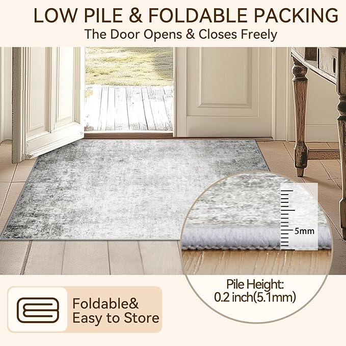 Washable Area Rugs 8ft Non-Slip Modern Abstract Soft for Living Room Entryway Bedroom Nursery, Print Pattern, Gray White Grey