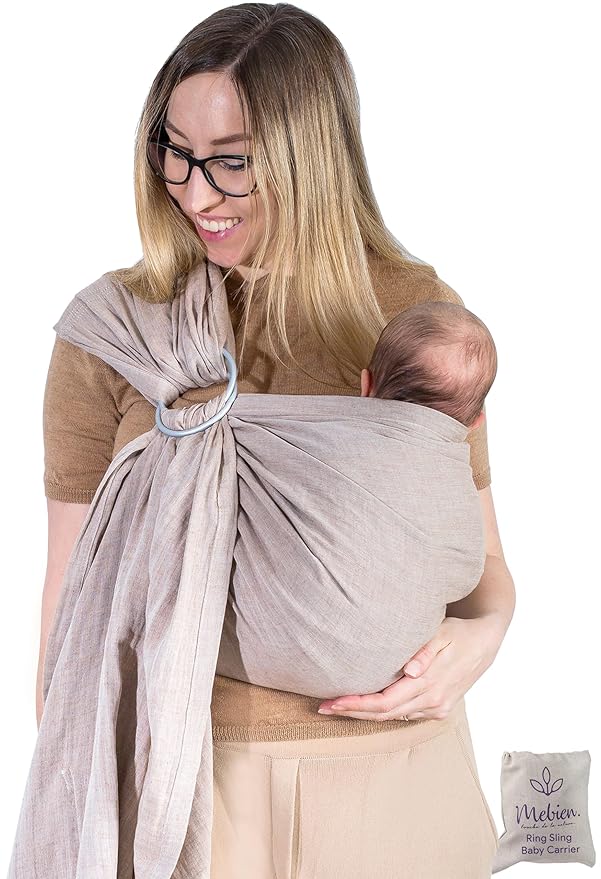 Baby Sling Carrier – Breathable 100% Cotton Wrap for Infant Support, Ring Sling Baby Carrier – Adjustable Muslin Fabric, Soft Chest Hold for Travel (Sand)