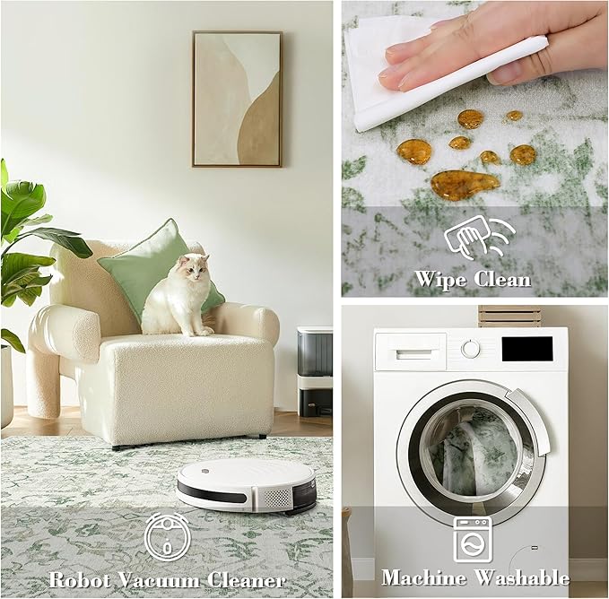 Green Small Area Rug 2x3 Throw Rug for Entryway Bathroom Kitchen, Non-Slip Low-Pile Washable Distressed Modern Boho Floor Carpet for Laundry Room, Indoor Washstand Vanity Front Mat 24x36 Inch