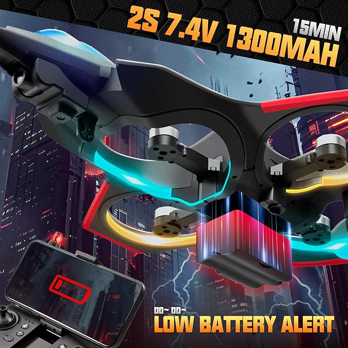 BEZGAR Brushless RC Plane with Camera | 2.4GHZ Remote Control Airplane, 6-axis Gyro Drones for Kids, RC Helicopter, 360°Flip Jet Fighter for Beginners with LED Navigation Lights and Two Batteries