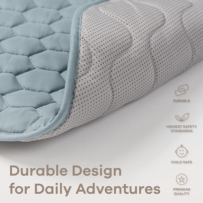 Comfy Cubs Round Kids Play Mat -Small 36 inches Soft Quilted Baby Floor Mat with Non-Slip Bottom - Plush Design for Toddlers' Playtime and Relaxation - Comfortable and Durable - Pacific Blue
