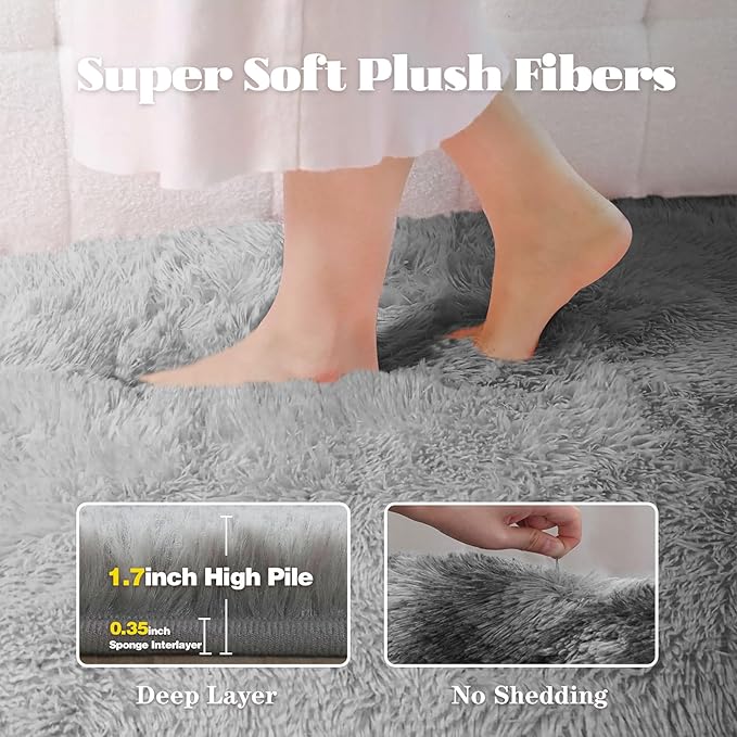 8x10 Area Rug for Living Room: Fluffy Shag Soft Washable Rugs Large Fuzzy Plush Indoor Carpet for Bedroom Nursery Playroom Kids Girls Boys Room (Grey, 8'x10')