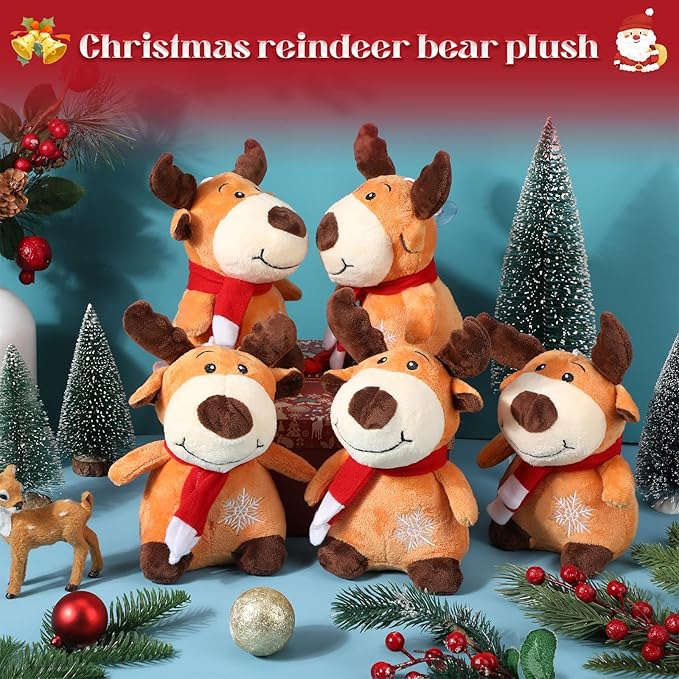 Liliful 10 Pack 8 Inch Christmas Reindeer Stuffed Plush Toy Christmas Elk Deer Stuffed Animal Toys Xmas Plush Elk with Red Scarf Winter Holiday Decoration Gifts for Boys Girls
