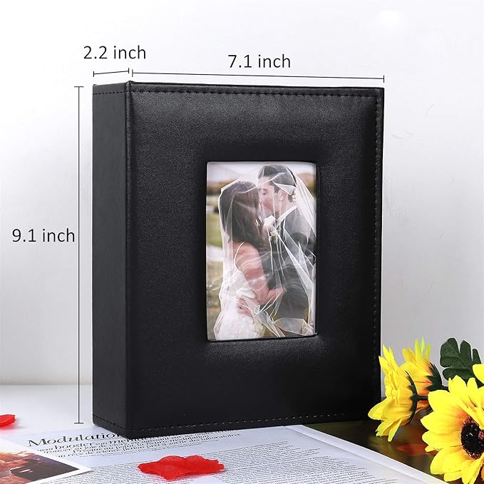 RECUTMS Photo Album 4x6 200, Leather Cover Slide In Photo Album for Family Wedding Children Holiday Anniversary Pictures Album (Black)