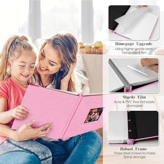 Spbapr Large Photo Album Self Adhesive 60 Pages Linen cover DIY Magnetic Scrapbook album with A Metal Pen Hold 3x5 4x6 5x7 6x8 8x10 Pictures