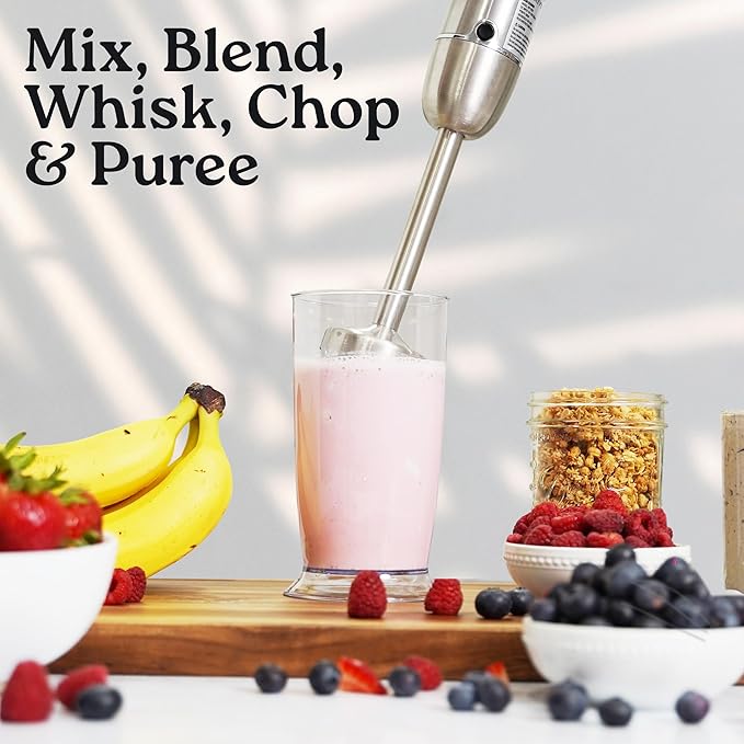 Zulay 4-in-1 Immersion Stick Mixer Hand Blender - 800 Watts, 12 Speeds, 5-ft Power Electric Cord, Handheld Portable, Stainless Steel Blades - With Whisk, Frother & Stick Blender Attachments - Black
