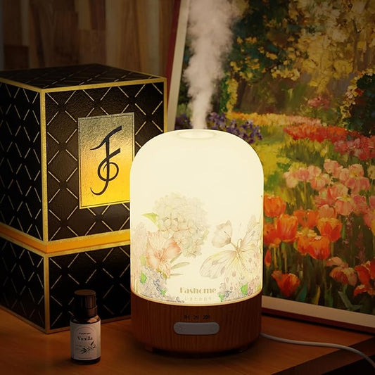Essential Oil Diffuser with Vanilla Aromatherapy Essential Oils, 6 in 1 Ultrasonic 100ML Aromatherapy Scent Humidifier Vaporizer with Dense fine Mist, Timer, Auto-Off (Spring-Vanilla Oil)