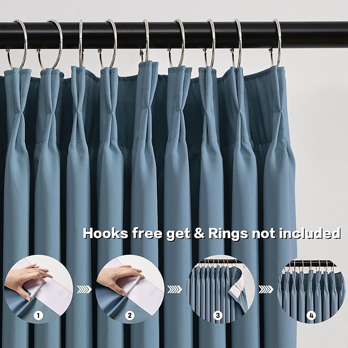 KEQIAOSUOCAI Pinch Pleated Blackout Curtain Drapes for Window 100" L - Triple Weave Energy Saving Thermal Room Divider Blackout Panels for Patio (72" Wide per Panel, 2 Panels, Dusty Blue)