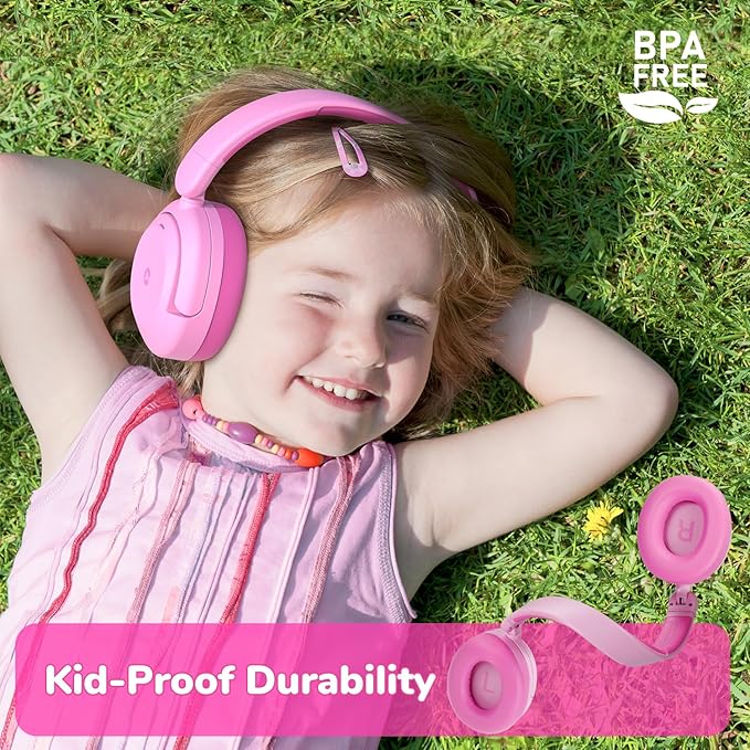 iClever BTH20 Active Noise Cancelling Headphones for Kids, 60H Play Time,Type C Fast Charging, Safe Volume 80dBA, Bluetooth5.4, Award-Winning Kids Headphones Wireless for iPad Tablet Airplane, Pink