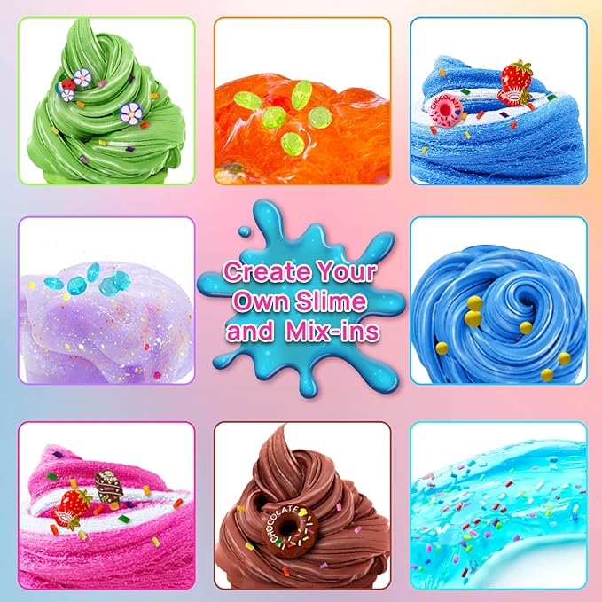 Ice Cream DIY Slime Kit for Girls, Glimmer Crunchy, Confetti Slime Making Kit for Girls, Butter, Foam, Cloud Slime with Add-ins, Foam Balls, Charms, Party Favors Gift Toys for Kids 6-12