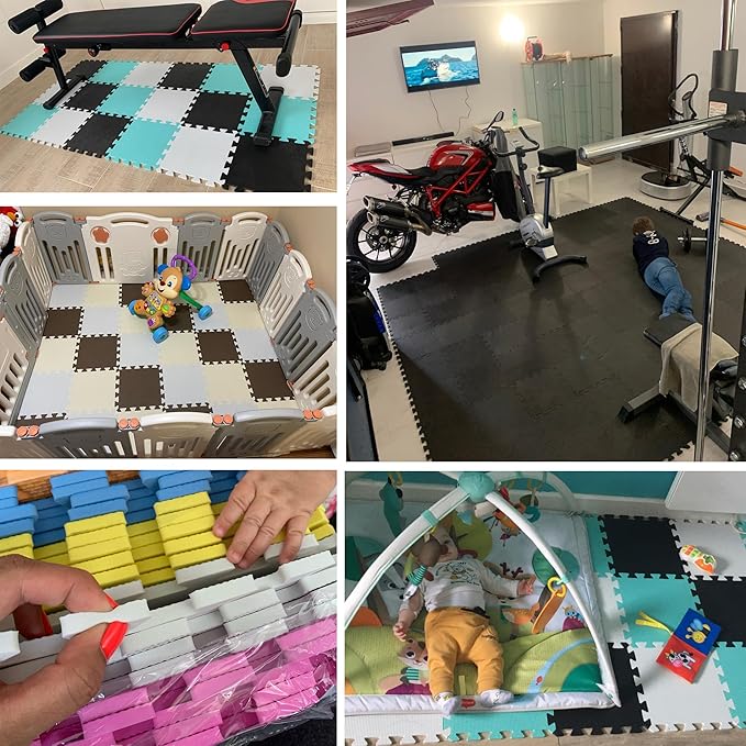 MQIAOHAM® 25 Pieces Puzzle Play Mats, Soft Baby Play Mat, Kids Interlocking Foam Floor Tiles, Toddlers Carpet Playmats G301025-101103109