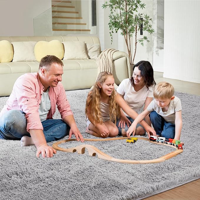 Ultra Soft Rug for Living Room, 4X6 Fluffy Shag Area Rug for Bedroom, Modern Shaggy Carpets Fuzzy Rug for Teens Dorm Nursery Home Decor Aesthetic, Upgrade Anti-Skid Durable, Light Grey