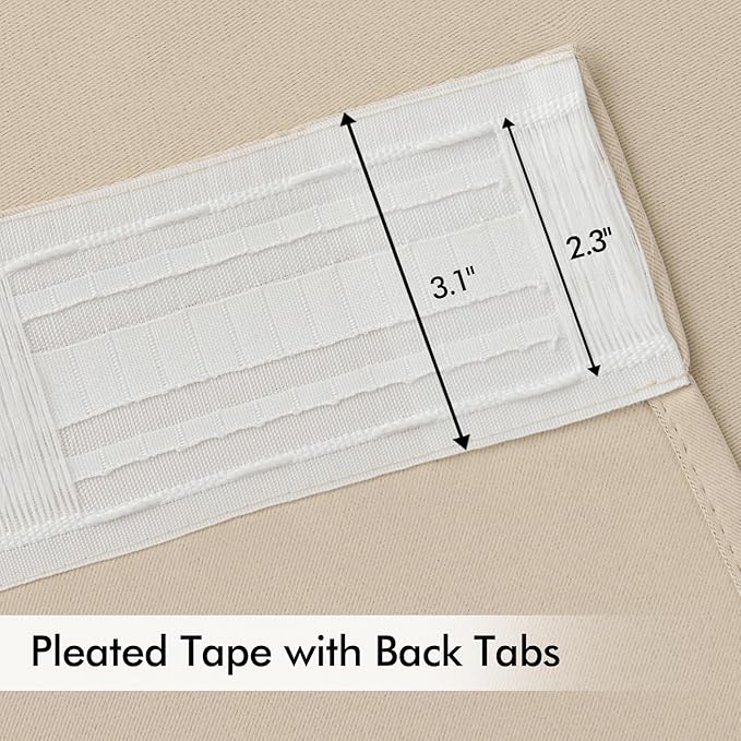 MIULEE Cream Beige Back Tab Light Blocking Curtains 95 Inch Length 2 Panels Set for Living Room Bedroom Privacy, Rod Pocket/Pinch Pleat Thermal Insulated Room Darkening Pleated Blackout Drapes