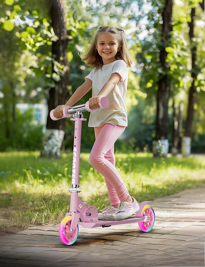 Scooter for Kids Ages 3+, 2 Wheels Kids Kick Scooter with Led Light Up & 3 Levels Adjustable, Lightweight Foldable for Boys&Girls