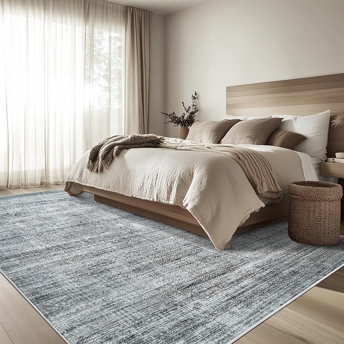 5x7 Area Rug Living Room Rugs - Washable Rug Large Modern Abstract Soft Thin Carpets Indoor Floor No Slip Vintage Carpet for Bedroom Under Dining Table Nursery Home Office Decor Gray Blue