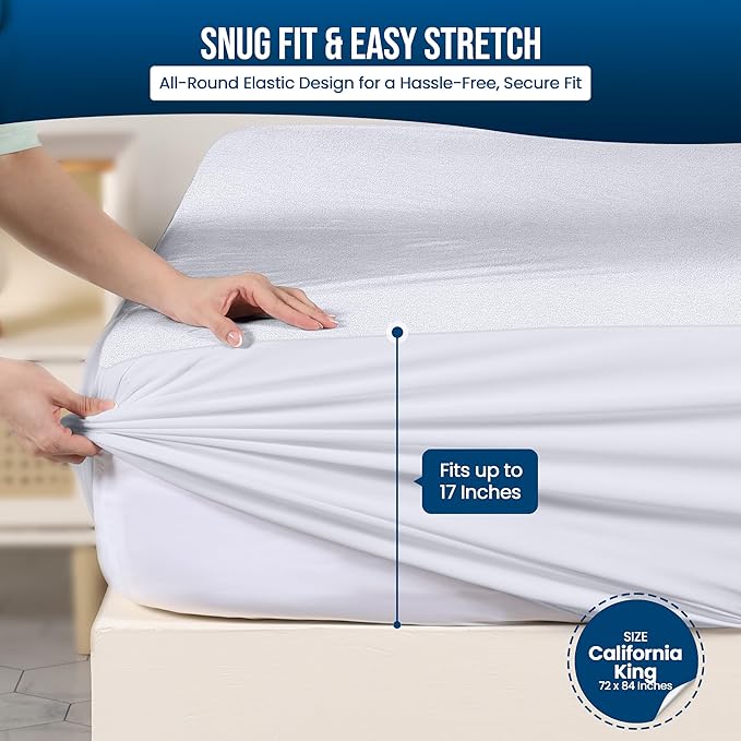 Utopia Bedding Waterproof Mattress Protector California King Size 2 Pack, 200 GSM Breathable Terry Mattress Cover, Fitted Style with Stretchable Pockets (White)