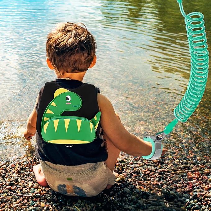 Accmor Toddler Harness Leash + Anti Lost Wrist Link, Cute Dinosaur Kids Harness with Leash, Adorable Child Harness Leash Wristband Strap Belt Protector for Baby Boys Girls to Outdoor Travel
