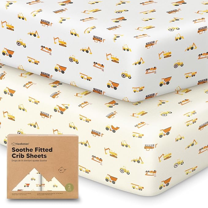 KeaBabies 2-Pack Organic Crib Sheets for Boys, Girls - 52x28 Fitted Crib Mattress Sheet Neutral, Breathable Jersey Cotton Cover for Baby Bed, Toddler Mattress, Soft & Cute Prints (Construction)