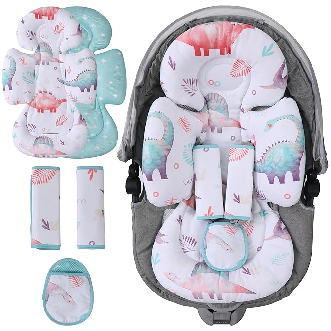 Infant Car Seat Insert, 2-in-1 Head & Body Carseat Support for Baby Newborn Toddler with Strap Covers, Reversible Ultra-Soft Cushion for Baby Carseat, Stroller, Swing & Bouncer