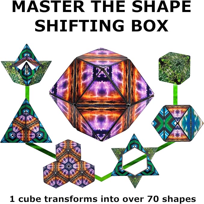 Shashibo Shape Shifting Box - Award-Winning Fidget Toy w/ 36 Rare Earth Magnets - Fidget Cube Transforms Into Over 70 Shapes, Sensory Toy Gift for Kids, Teens, and Adults (Elements)
