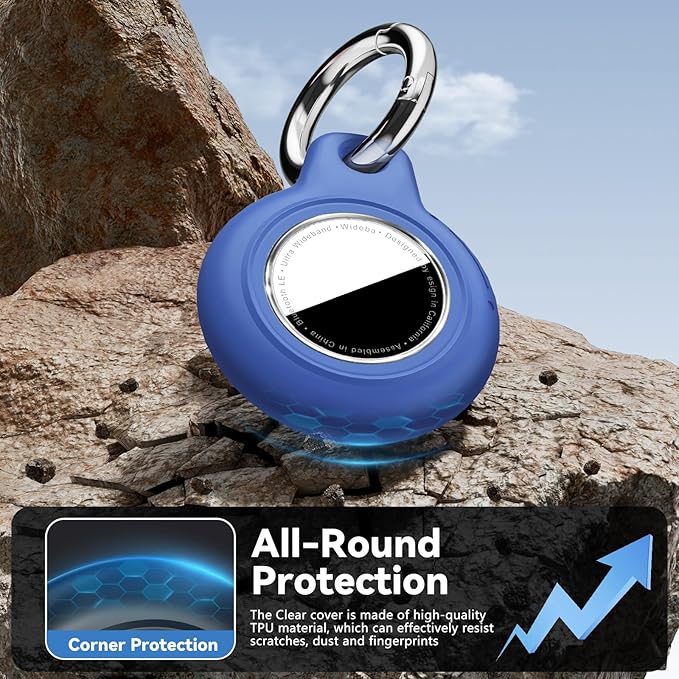 Upgrade Waterproof 4 Pack Airtags Holder with Apple Airtags Keychain, Hard PC Air Tag Case, Anti-Scratch & Shock Air tag Holder, Men's Women's Keyrings & Keychains - Black+White+Blue+Red