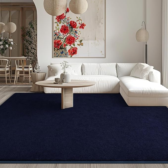 Kimicole 6x9 Washable Area Rugs for Living Room Bedroom, Large Low Pile Ulta-Thin Solid Color Rug, Non-Slip Soft Fluffy Carpet for Nursery Kids Room Dorm Room Home Decor (Navy Blue)