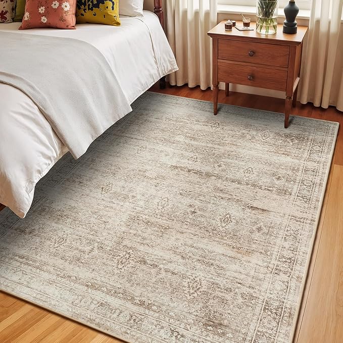 Lofus 5x7 Area Rug for Living Room,Beige Washable Area Rugs with Non-Slip Backing,Soft Neutral Carpets for Bedroom Dining Room Home Office Indoor Nursery