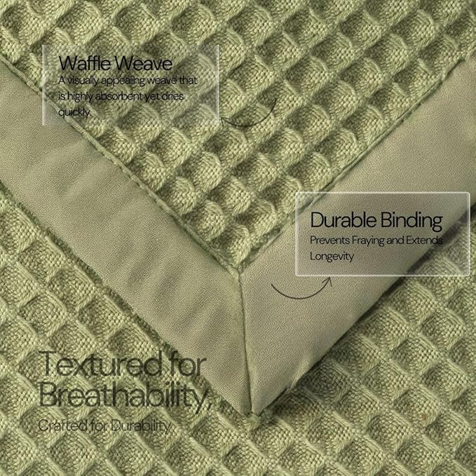 Salt Earth GOTS Certified 100% Organic Cotton Throw Blanket, 90" X 90" Blankets & Throws for Bed, Throw Blanket for Couch,Modern & Cozy Blanket, All Seasons, Waffle Blanket, Soft Blanket (Mosstone)