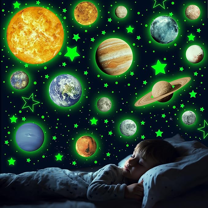 Solar System Wall Decals Glow in The Dark Stars 780 PCS, Glowing Planets Stickers for Ceiling, Nursery Wall Stickers for Bedroom, Kids Room Decorations (Green)