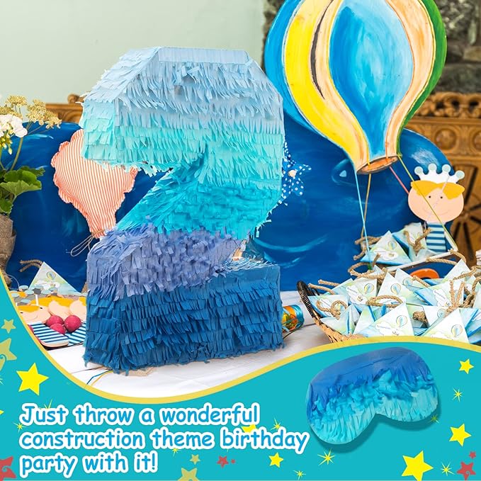 Sratte Number 1 2 3 4 5 6 7 8 9 Piñata with Stick Blindfold Confetti, Gradient Blue Piñata for Kids Boys Girls Birthday Party Anniversary Decorations Supplies(Number 2)
