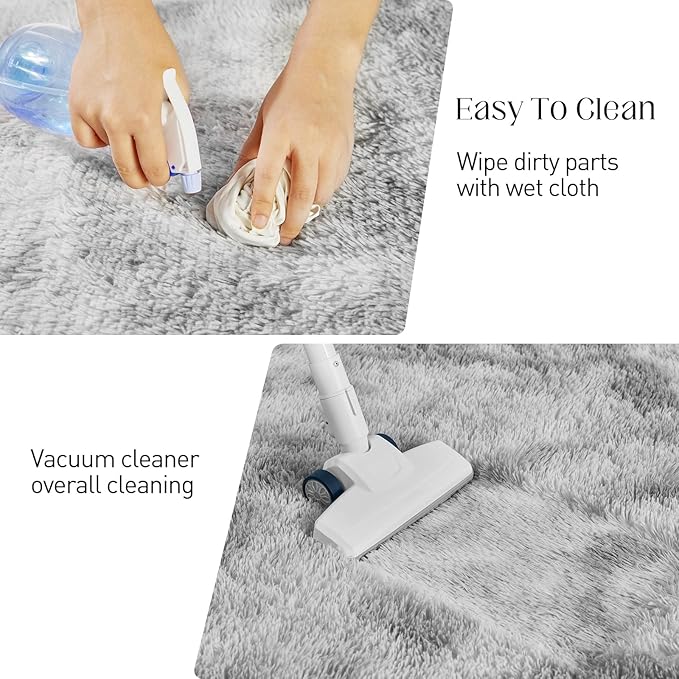 6x9 Area Rugs for Living Room, Fluffy Shaggy Bedroom Rug Indoor Carpet, Anti-Skid Soft High Pile Rug for Nursery, Kids Room, Bedside, Home Decoration, Tie-Dyed Light Grey