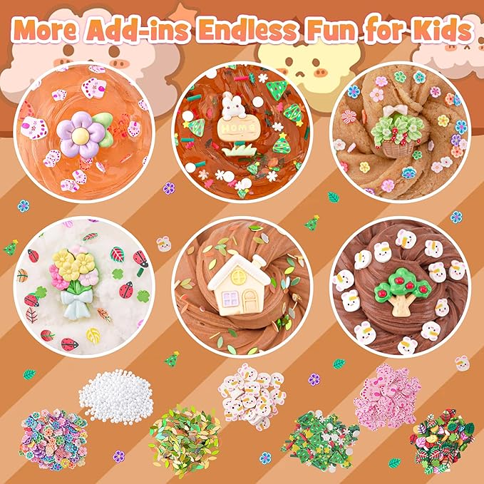LAWOHO 6 Packs Brown Slime Kit - Cloud, Butter & Clear Slimes with Garden Add-ins, Crunchy Slime for Kids Party Favors for Girls and Boys, 360ml Slime Kits Birthday Halloween Christmas Easter Gifts