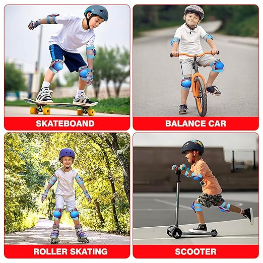 Youth/Kids Knee Pads Elbow Pads Wrist Guards Protective Gear Set for 3-15 Years Child Roller Skates, Skateboard, Cycling, Inline Skating, BMX Bike, Balance Bike, Scooter Riding and Other Outdoor Sports