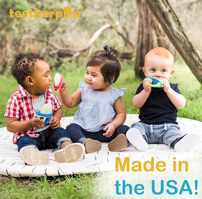 Teetherpop Fillable Silicone Teether for Babies – Breastmilk Popsicle Molds for Teething with Spill-Proof Sippy Slits – Freezable Baby Teethers for Liquids & Purées - Cool Teething Relief (BlueOrange)