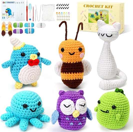 6 PCS Crochet Animal Kit –2026 DIY Amigurumi Crochet Kit for Beginners, Knitting Crochet Kit For Kids Adults , Knitting Kit with detailed videos tutorials, Yarn, Hook, Best Gift For Crochet Lovers